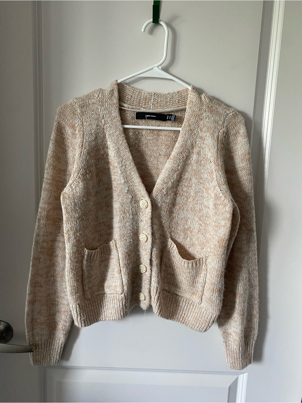 Vero Moda Cream Marled V-Neck Button Front Cardigan